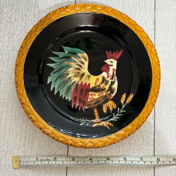 Tabletops Gallery Black Rooster Plate Set of 2 Hand Painted and Hand Crafted - Picture 3 of 5